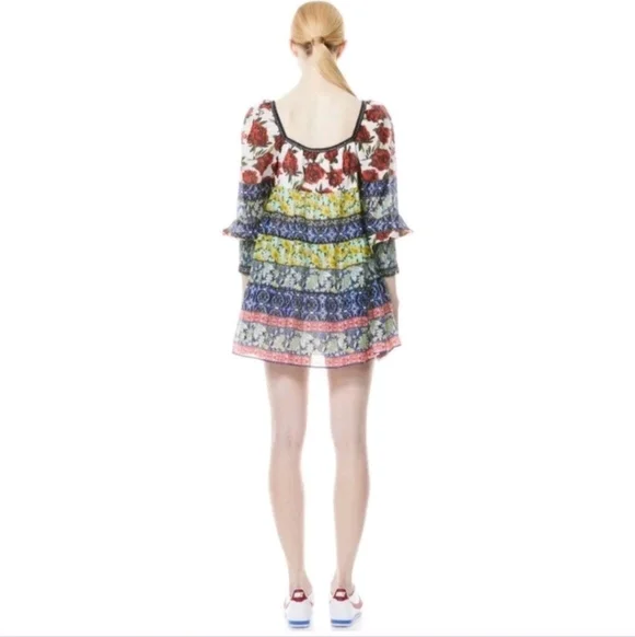 Alice + Olivia Rowen Floral Tiered Square Neck Mini Cocktail Dress Size Medium - Picture 3 of 16